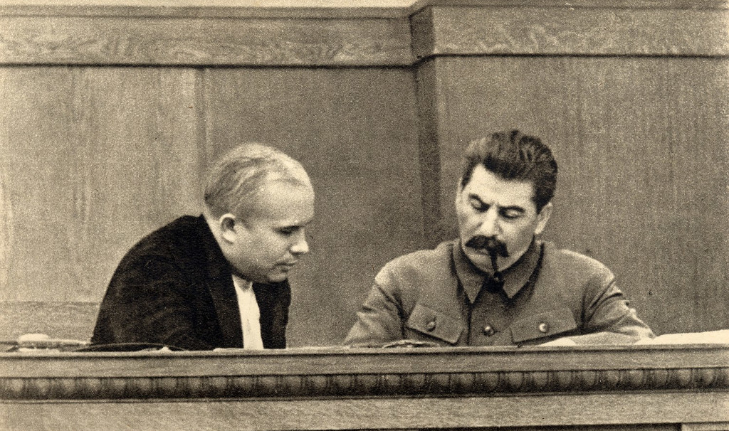 Nikita Khruschev and Stalin