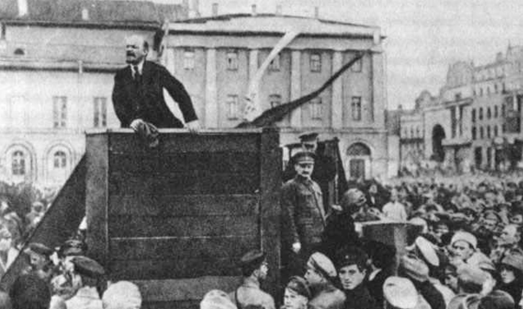 Lenin speaks at a public rally in St Petersburg 1917