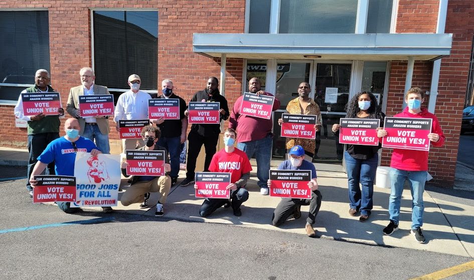 Employees of Amazon in Bessemer, Alabama and their suporters demanding a union