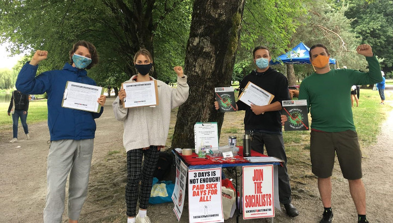 Members of SA Victoria and SA Metro Vancouver collecting signatures for paid sick leave in British Columbia